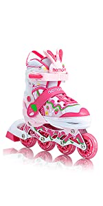 NEMONE Mermaid 4 Size Adjustable Light up Inline Skates for Girls