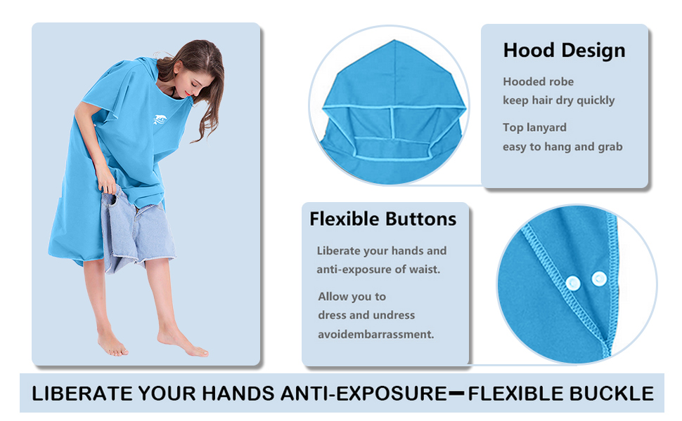 Changing Robe Towel with Changing Mat Portable Towel Poncho Robe Towel Microfibre Quick Dry Towel