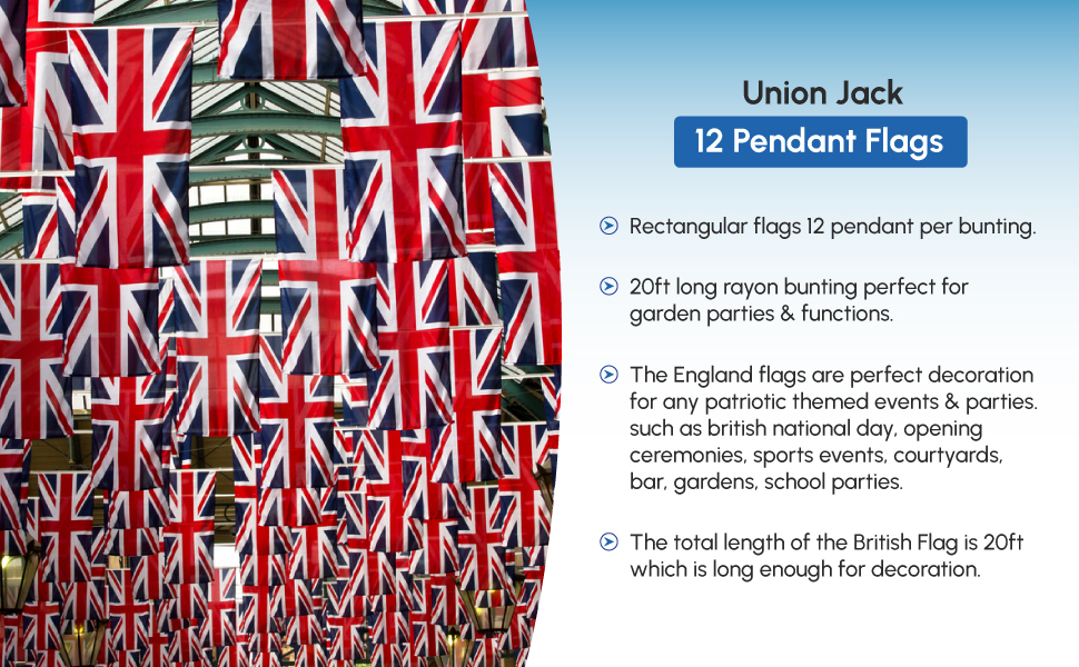 20ft Union Jack Bunting 12 Fabric Flags