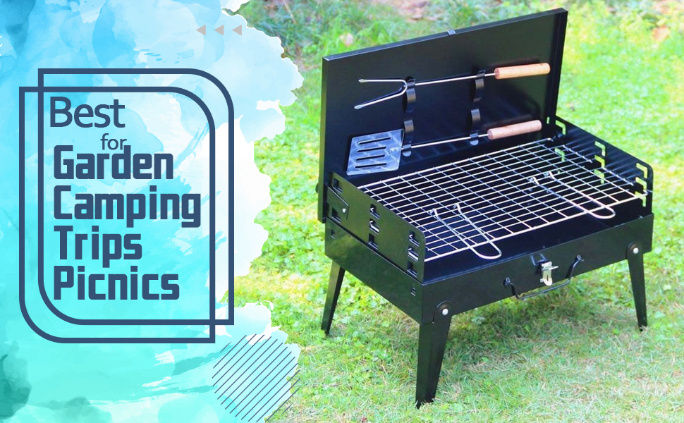 FB FunkyBuys BBQ Barbecue Grill Charcoal Barbecue Desk with Tools Set Stainless Steel