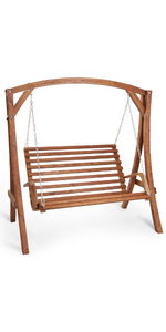 VonHaus 2 Seater Wooden Swing Seat – Natural Larch Wood Garden Swing Chair