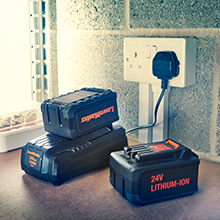 LawnMaster 24V Max batteries charging