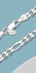 Amberta Unisex 925 Sterling Silver Flat Figaro Chain Necklace