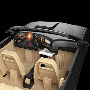 Illustration showing a hand touching a button on the bonnet of this knight rider toy