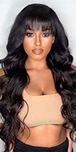 human hair wig with bangs body wave