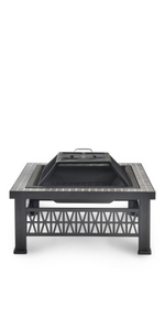 VonHaus Square Geo Fire Pit Tiled Spark Guard Poker Steel Garden Patio Heater Burner Wood Charcoal