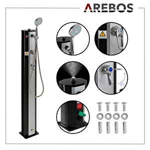 4260627428076_Solardusche 37 L silber eckiger Duschkopf mit Bodenplatte Anthrazit