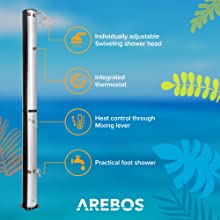 4252023104135 _Solardusche 35 L schwarz mit Bodenplatte Holzoptik