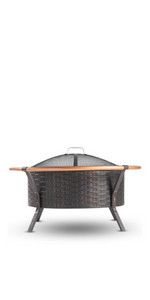 VonHaus Copper Rim Fire Pit Bowl BBQ Grill RackSpark Guard Poker garden Heater Burner Wood Charcoal