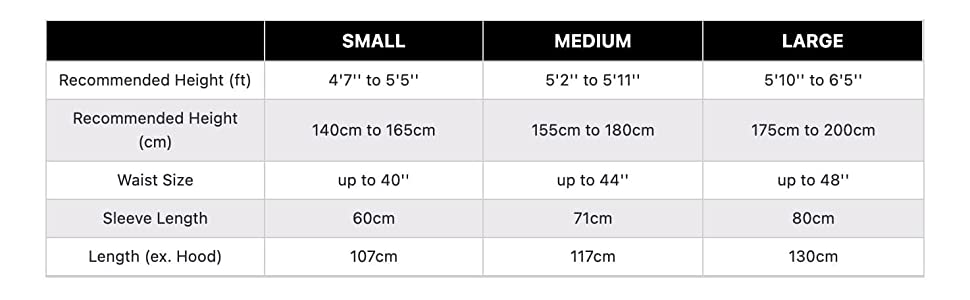 long sleeve size chart