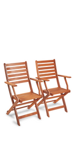 VonHaus Set of 2 Wooden Folding Armchairs