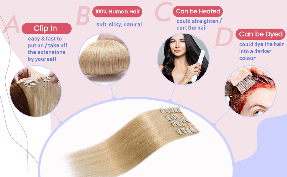 hair extensions real human hair clip in laavoo