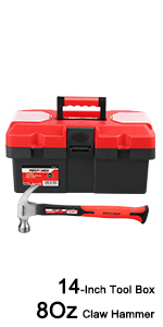 14-Inch tool box with 8oz claw hammer