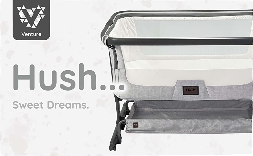 venture, hush, co sleeper, bedside, crib., adjustable, award winner, baby, infant