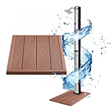 4252023104128_Solardusche 37 L silber eckiger Duschkopf mit Bodenplatte Holzoptik