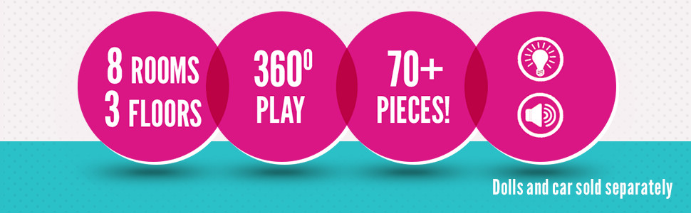 BArbie Estate Dreamhouse Adventures Large Three-Story Dolls House, Pink Accessories Playset