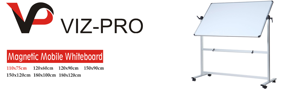 VIZ-PRO Magnetic Whiteboard Silver Aluminium Frame, W90xH60CM 