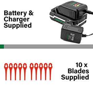 Battery, Charger, Blades