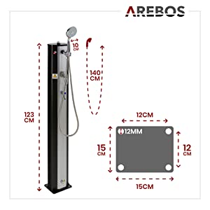 4252023104142 _Solardusche 35l Silber mit Bodenelement Holzoptik