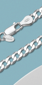 Amberta Unisex 925 Sterling Silver Flat Curb Chain Necklace