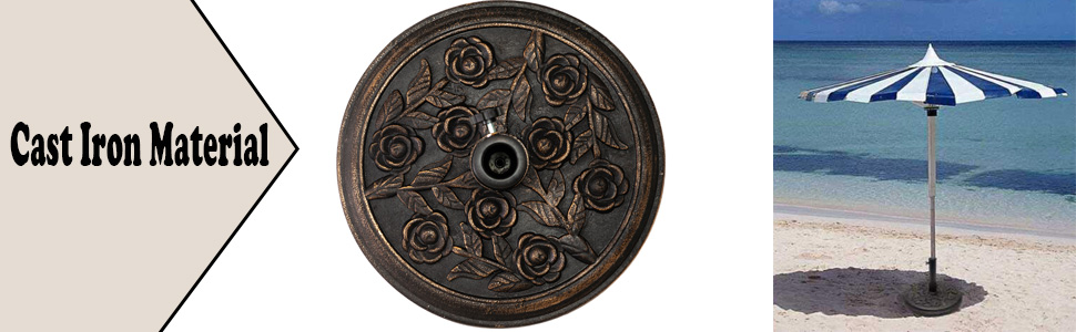 Heavy Duty 9.5kg 45cm Dia. Cast Iron Parasol Base With Floral Rose Design