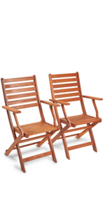 VonHaus Set of 2 Wooden Folding Armchairs
