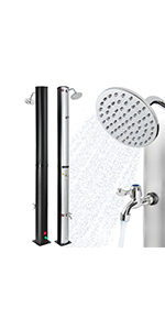 4252023104142 _Solardusche 35l Silber mit Bodenelement Holzoptik