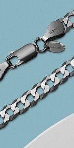 Amberta Men's 925 Sterling Silver Flat Curb Chain Necklace (5 mm Thick)