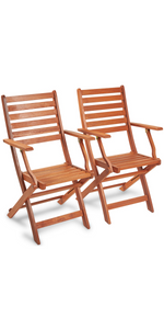 VonHaus Set of 2 Wooden Folding Armchairs Weather resistant UV resistant