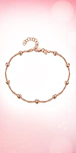Amberta Rose Plated on 925 Sterling Silver Adjustable Anklet - Classic Chain Ankle Bracelets 