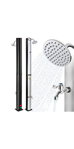 4252023104142 _Solardusche 35l Silber mit Bodenelement Holzoptik