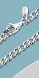 Amberta 925 Sterling Silver Necklace for Men - Flat Cuban Curb Chain 3.7 mm