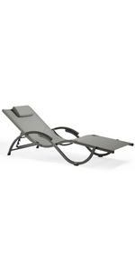 VonHaus Reclinable Sunlounger with Padded Headrest - Textoline Folding Sun Lounger with Weather