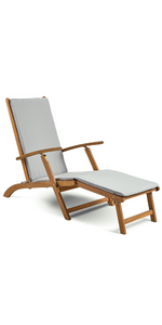 VonHaus Steamer Chair with Cushion - Wooden Outdoor Acacia Recliner Sun Lounger Seat with Removable