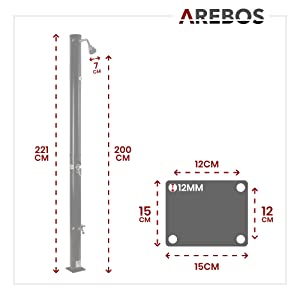  4252023104142 _Solardusche 35l Silber mit Bodenelement Holzoptik