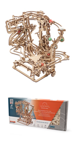UGEARS Wooden Marble Run Kit 3D Puzzle Wood Marble Run Stepped Hoist with 3-Stepped Lift Mechanism