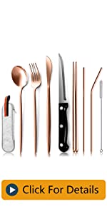 Dishwasher-Safe cutlery set with Storage Bag for Camping Outdoor Party Hiking Dinner