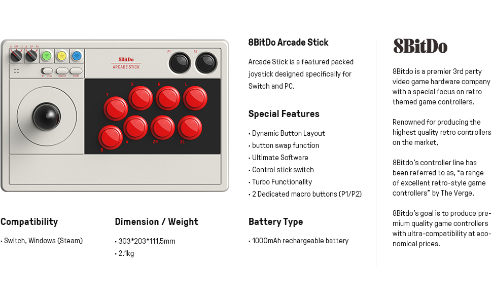 8Bitdo Arcade Stick 2