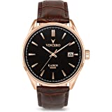 Vincero Luxury Men's Kairos Wrist Watch - Rose Gold with Brown Leather Watch Band - 42mm Analog Watch - Japanese Quartz Movem