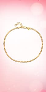 Amberta Gold Plated on 925 Sterling Silver Adjustable Anklet - Classic Chain Ankle Bracelets