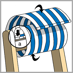 Unfold your fabric seat and insert the two supports into the sleeves at either end