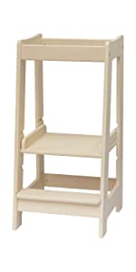 Stepup Baby uvarnished natural wood kitchen helper tower on white background