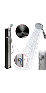 4252023104142 _Solardusche 35l Silber mit Bodenelement Holzoptik