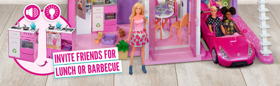 BArbie Estate Dreamhouse Adventures Large Three-Story Dolls House, Pink Accessories Playset