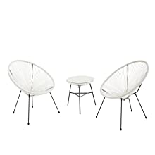 2 Egg string chairs with side table - Acapulco - white - Set of 2 chairs with coffee table
