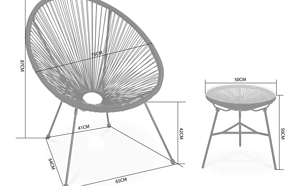 2 Egg string chairs with side table - Acapulco - white - Set of 2 chairs with coffee table