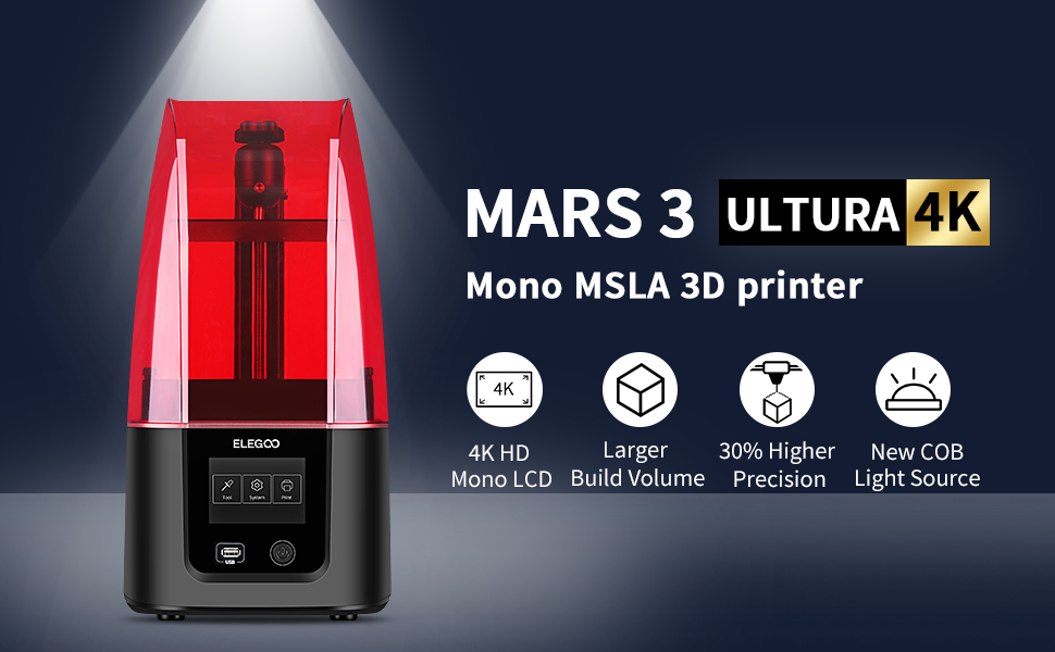 ELEGOO Mars 3 4K MSLA monochrome LCD 3d printer from ELEGOO Authorized Distributor