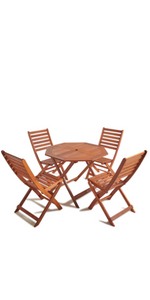 VonHaus 4 Seater Wooden Dining Set - Rustic Octagonal Table and 4 Chair