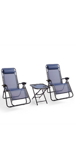 VonHaus Zero Gravity Reclining Sun Lounger Folding Chairs Padded Headrests Textoline Steel Frame