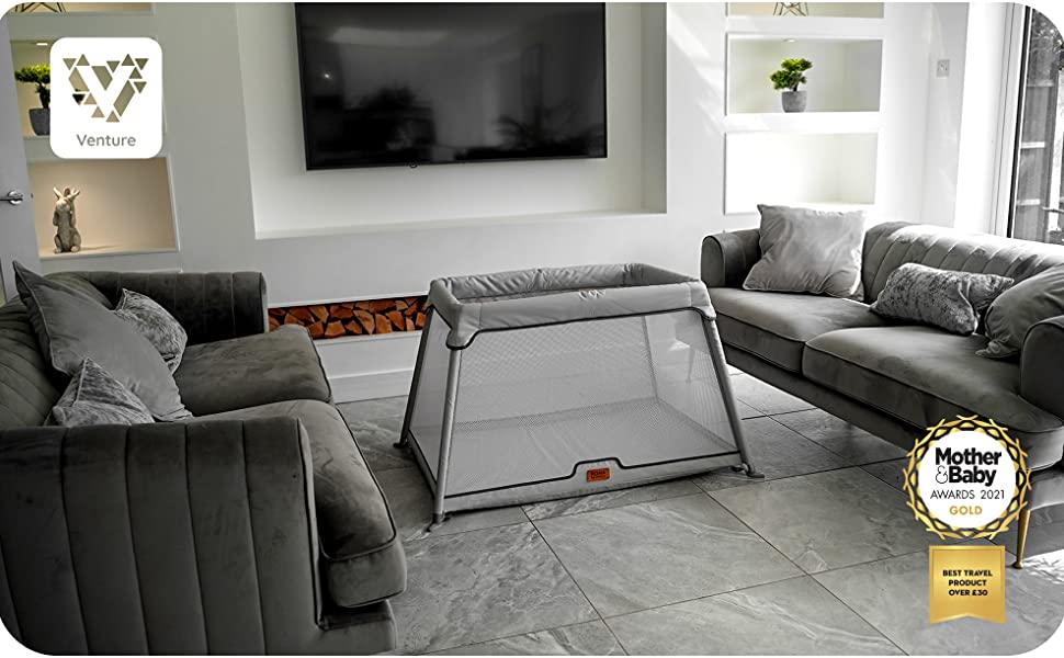 Venture, baby, travel, cot, lightweight, large, foldable, easy to assemble, 3 years, 36 months, grey